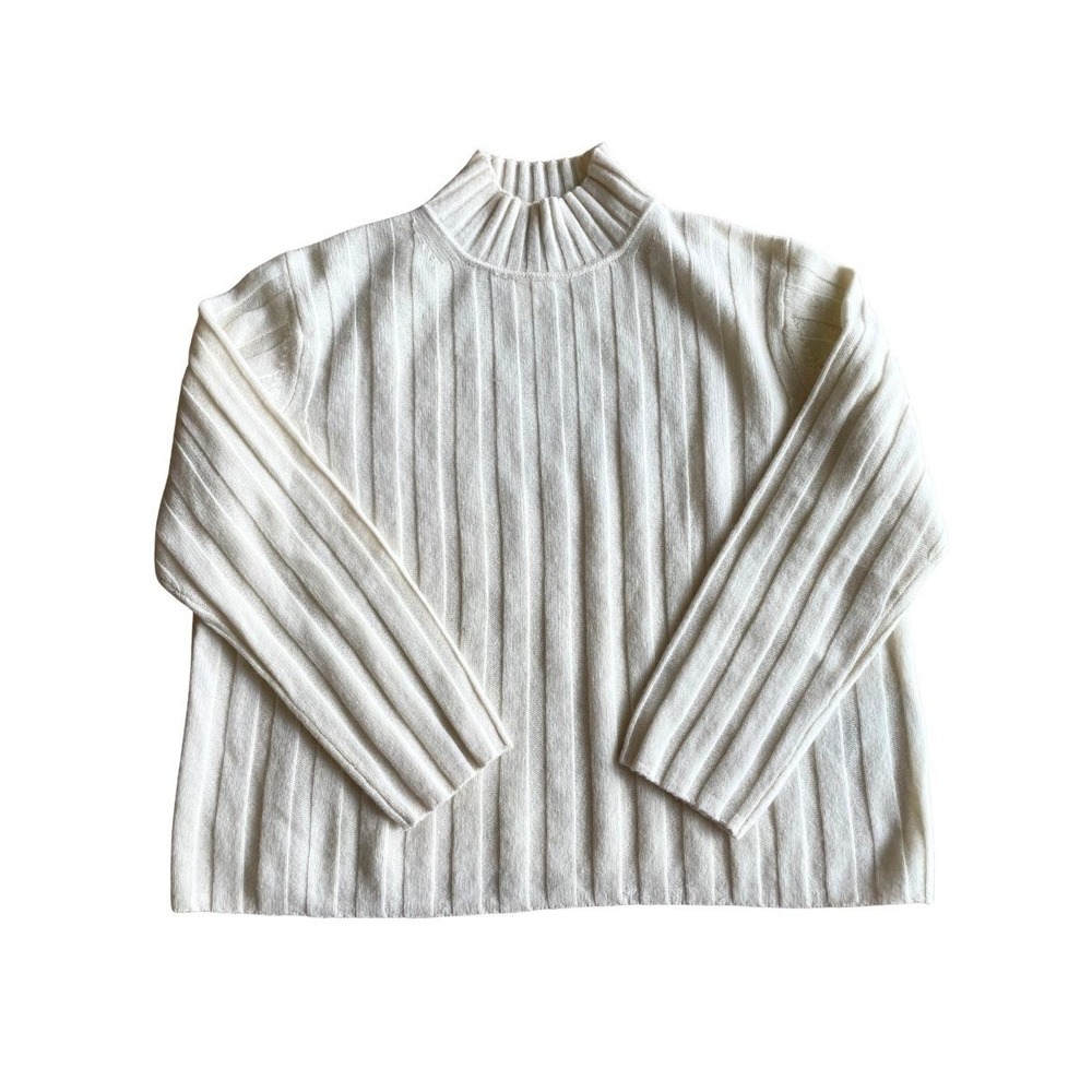 NWT Banana Republic 100% Merino Wool Luxe Fine Rib Sweater Womens L Ivory